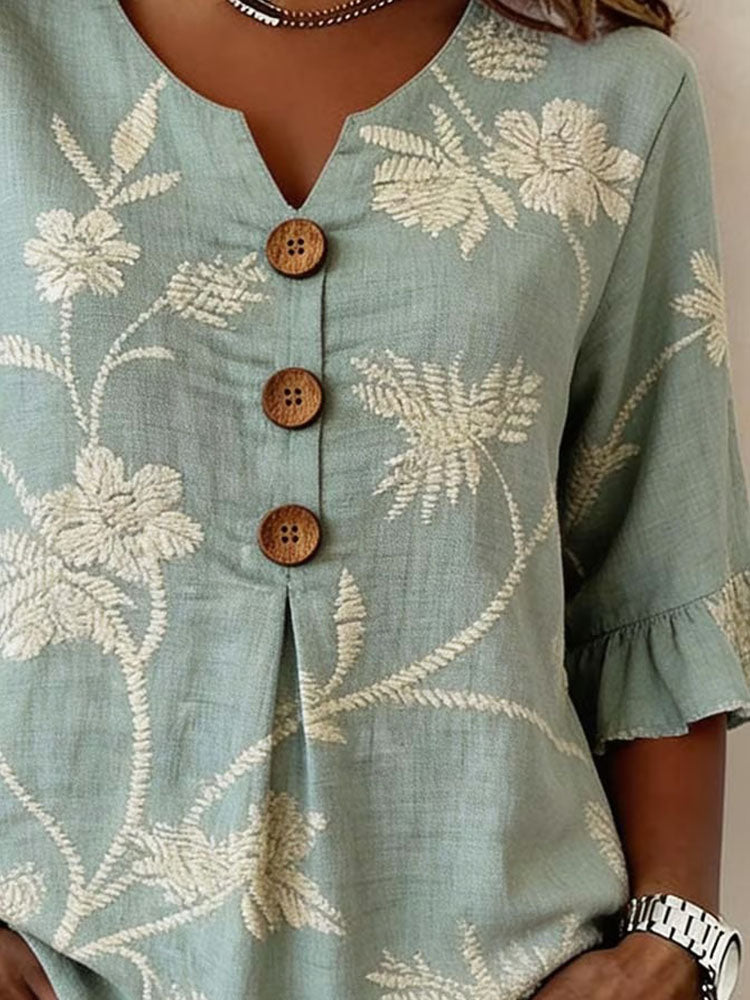 Women'S Floral Art Retro Printed Casual Top