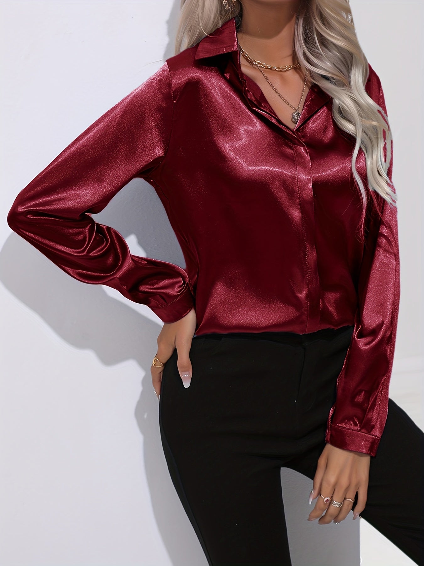 Women’s Button Down Long Sleeve Satin Blouses
