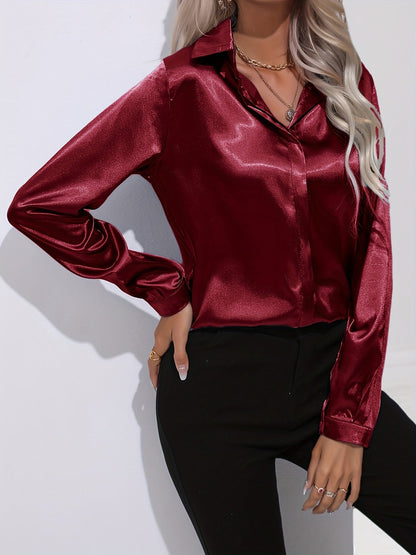 Women’s Button Down Long Sleeve Satin Blouses