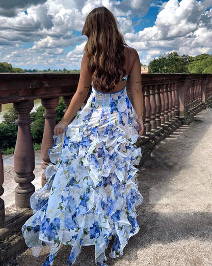 Uri | Ruffled Floral Midi Dress
