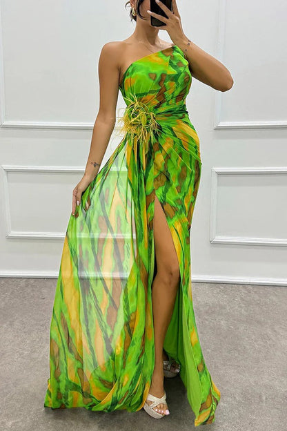 Women’s One Shoulder Slit Maxi Dress
