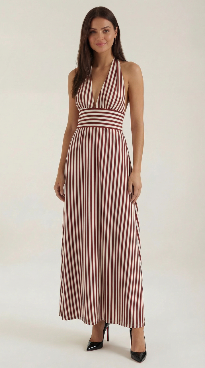 Striped V-neck Maxi Dress