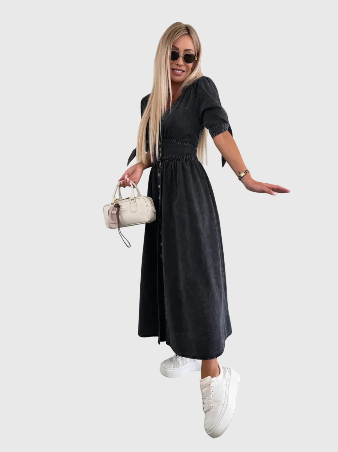 Elegant Button Detail Midi Dress