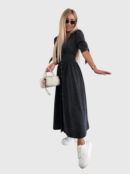 Elegant Button Detail Midi Dress