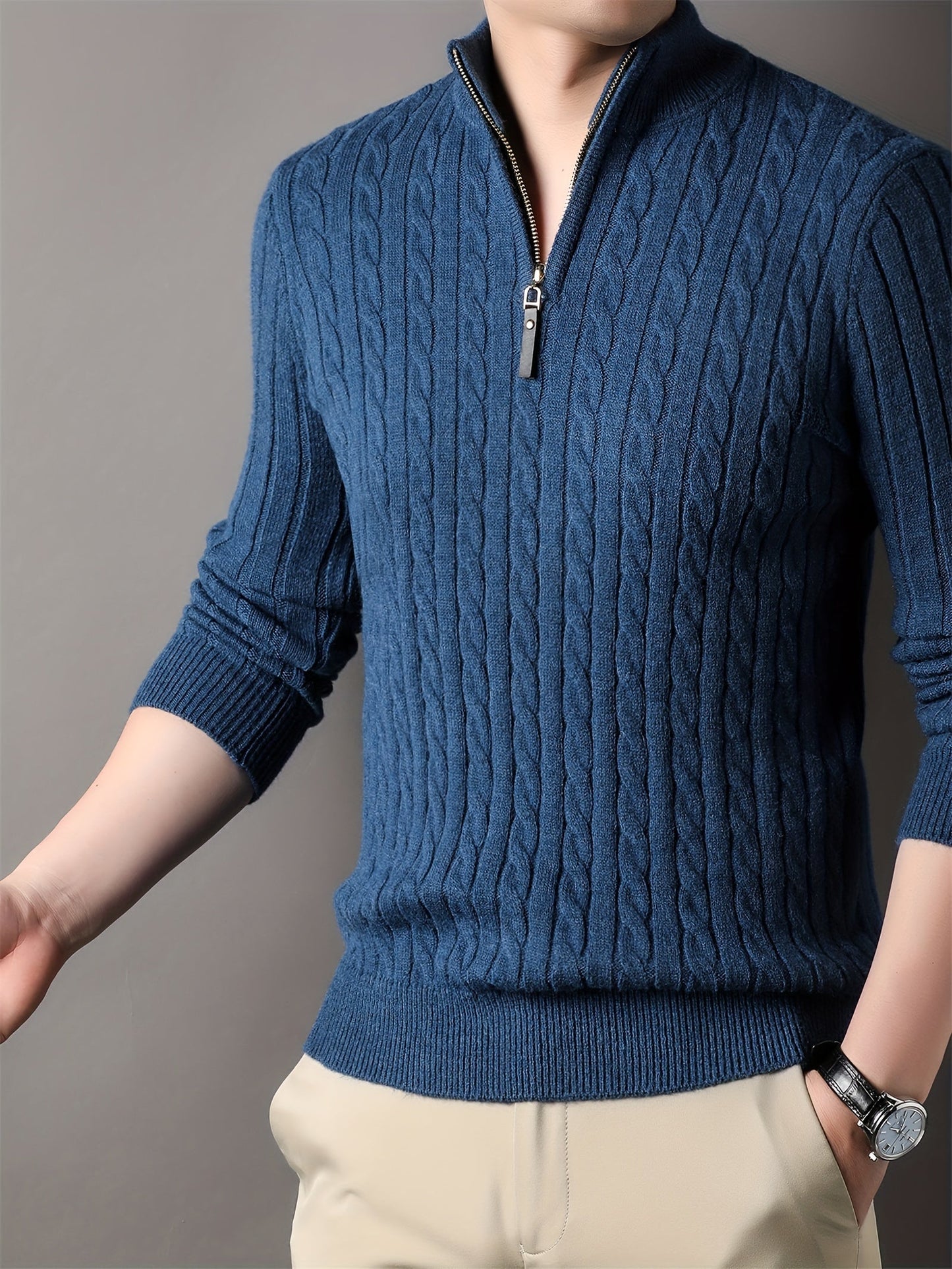 Men Ribbed Pattern Warm Winter Sweater