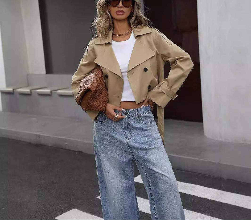 Women’s Cropped Double-Breasted Trench Jacket