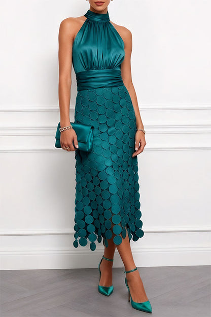 Céline | Elegant Satin Halter Midi Dress