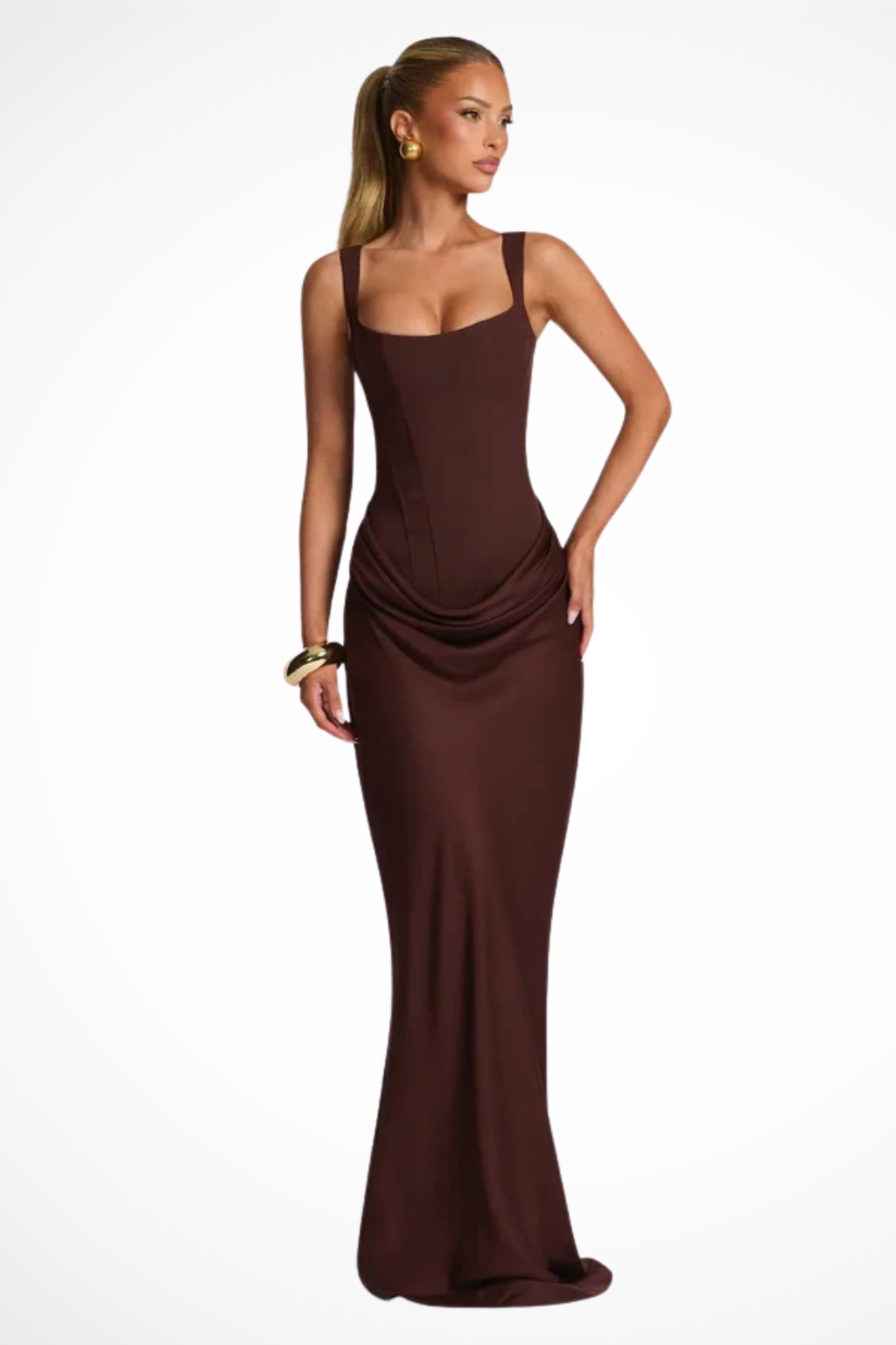Vestido largo sin mangas ajustado para invitadas de boda o de noche para mujer