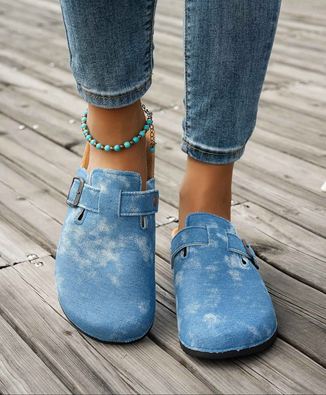 Cork Sole Buckle Slide Slippers