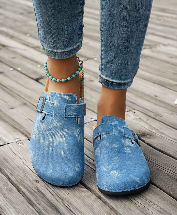 Cork Sole Buckle Slide Slippers