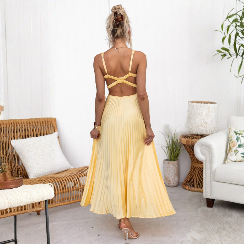 Malka | Pleated V-Neck Maxi Dress
