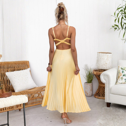 Malka | Pleated V-Neck Maxi Dress