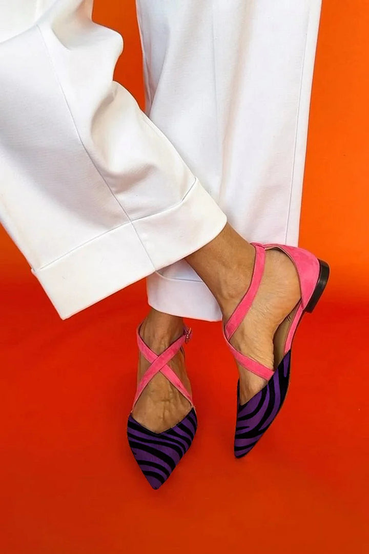 BAILARINAS CON ESTAMPADO DE CEBRA Y TIRAS CRUZADAS