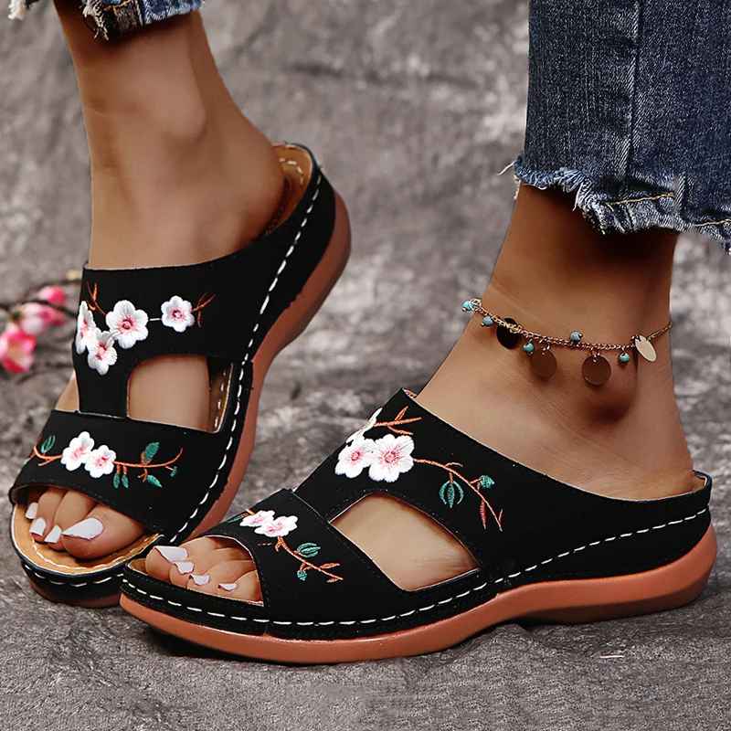 Embroidered Boho Wedge Sandals