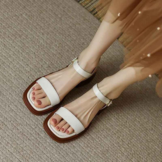 Genuine Leather Low Heel Sandals