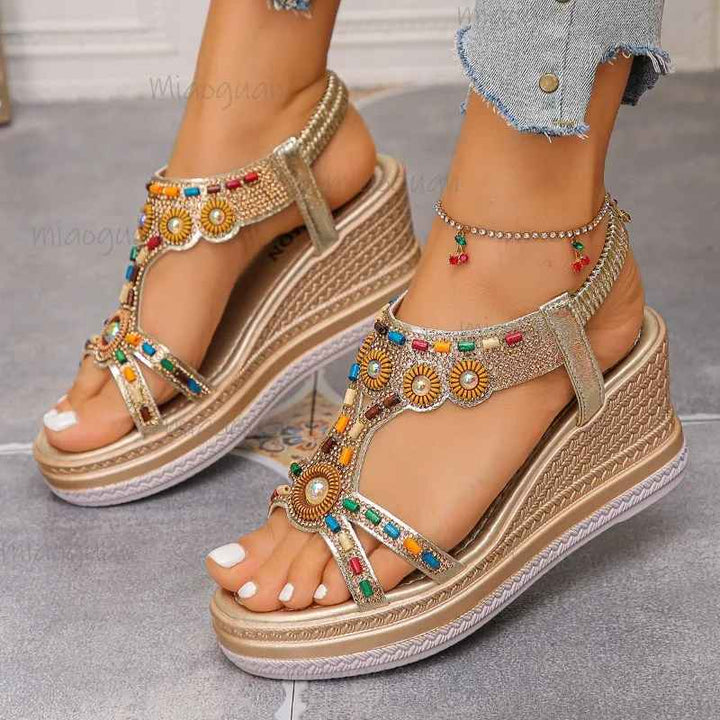 Beaded Bohemian Platform Sandals