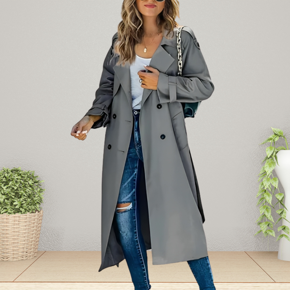 Women’s Stylish Double-Breasted Long Trench Coat