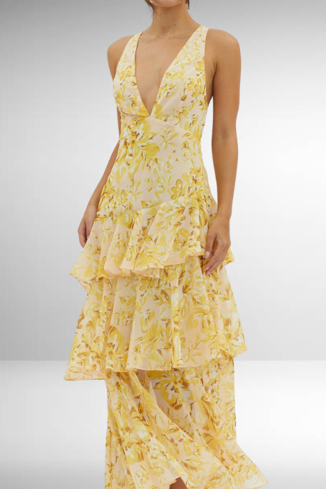 Women’s Elegant Floral Tiered Maxi Dress