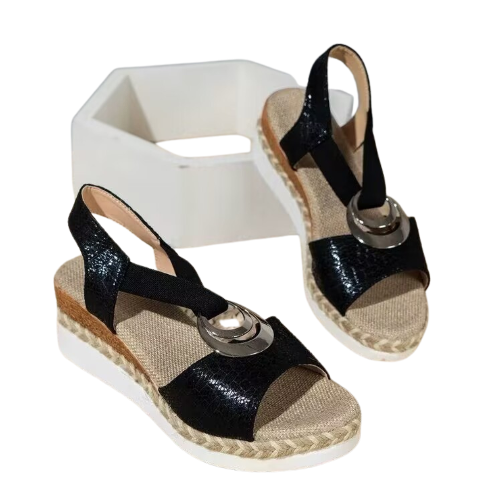 Bellagio Women's Strappy Metal Accent Wedge Heels