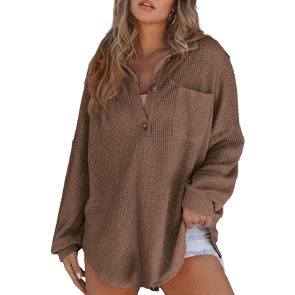 Casual Lightweight Button V Neck Tunic Blouse