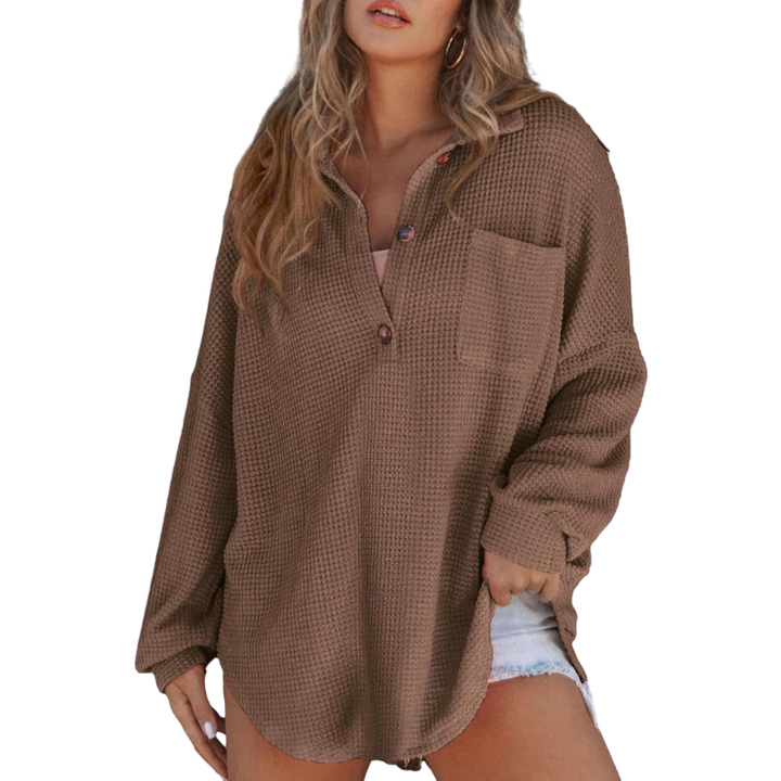 Casual Lightweight Button V Neck Tunic Blouse