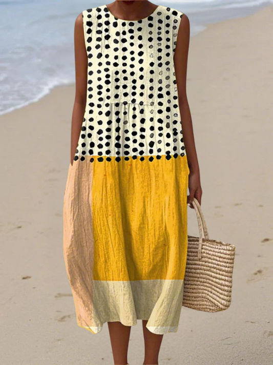 Polka Colorblock Midi Dress