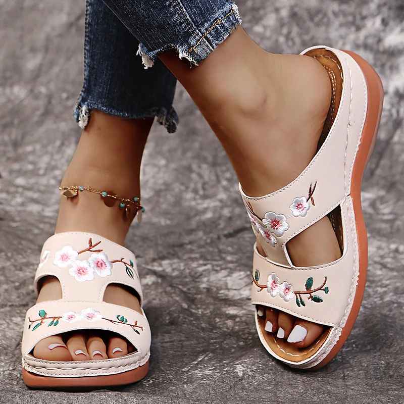 Embroidered Boho Wedge Sandals