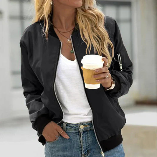 Chaqueta Bomber Casual con Cremallera para Mujer