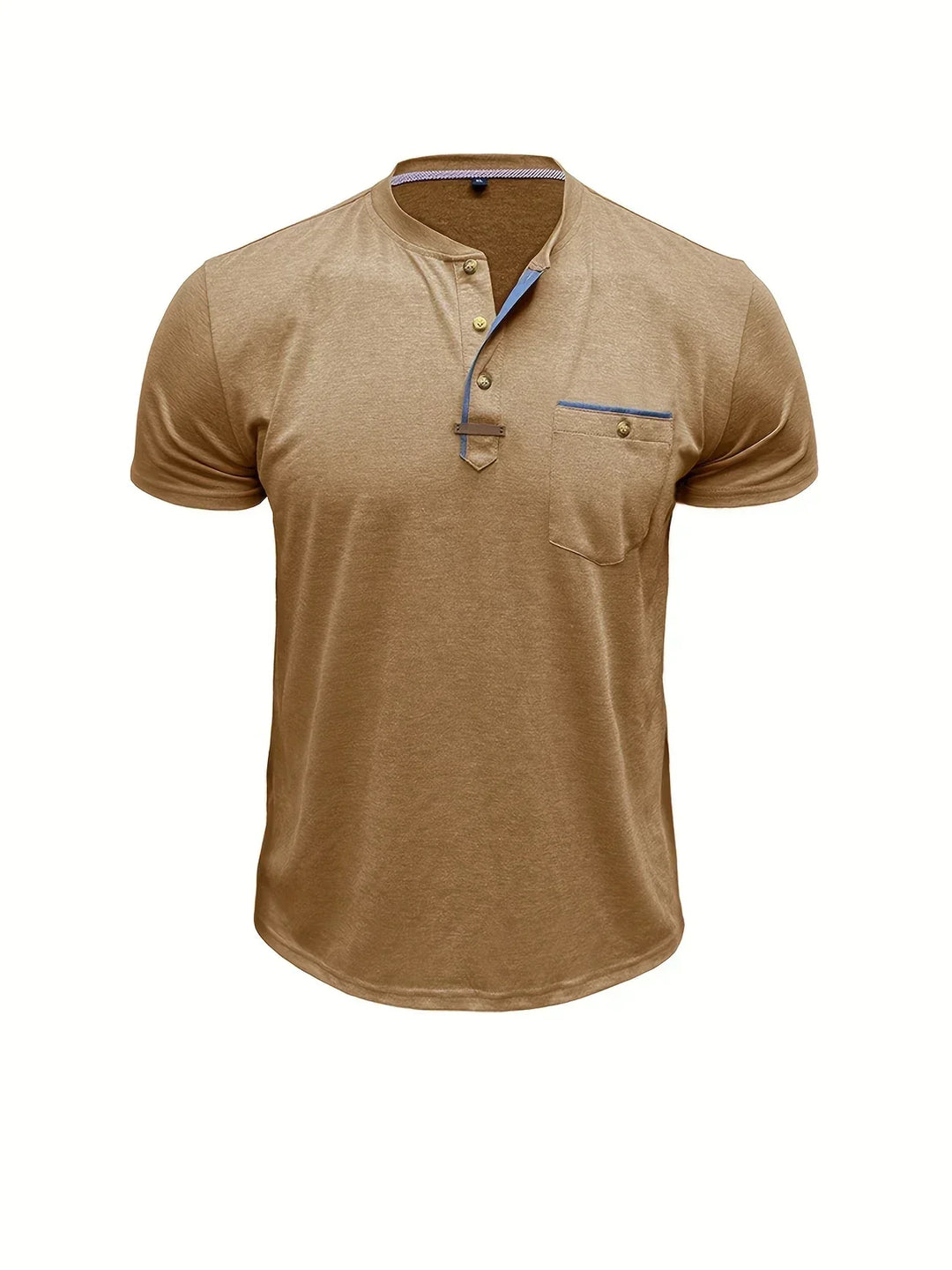 Camisa Clásica de Cuello Redondo con Bolsillo