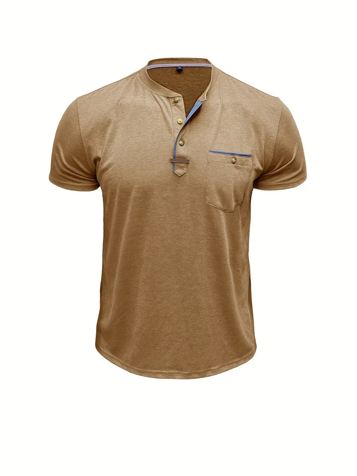Camisa Clásica de Cuello Redondo con Bolsillo