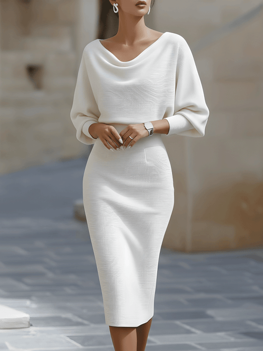 Violet & Grace - White Draped Batwing Midi Dress
