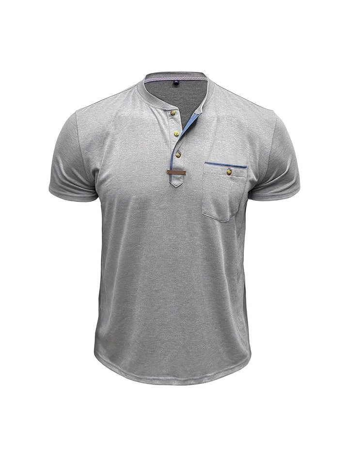 Camisa Clásica de Cuello Redondo con Bolsillo