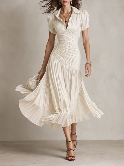 Adriana - Retro Striped Satin Midi Dress