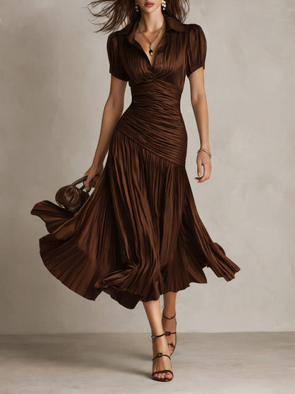 Adriana - Retro Striped Satin Midi Dress