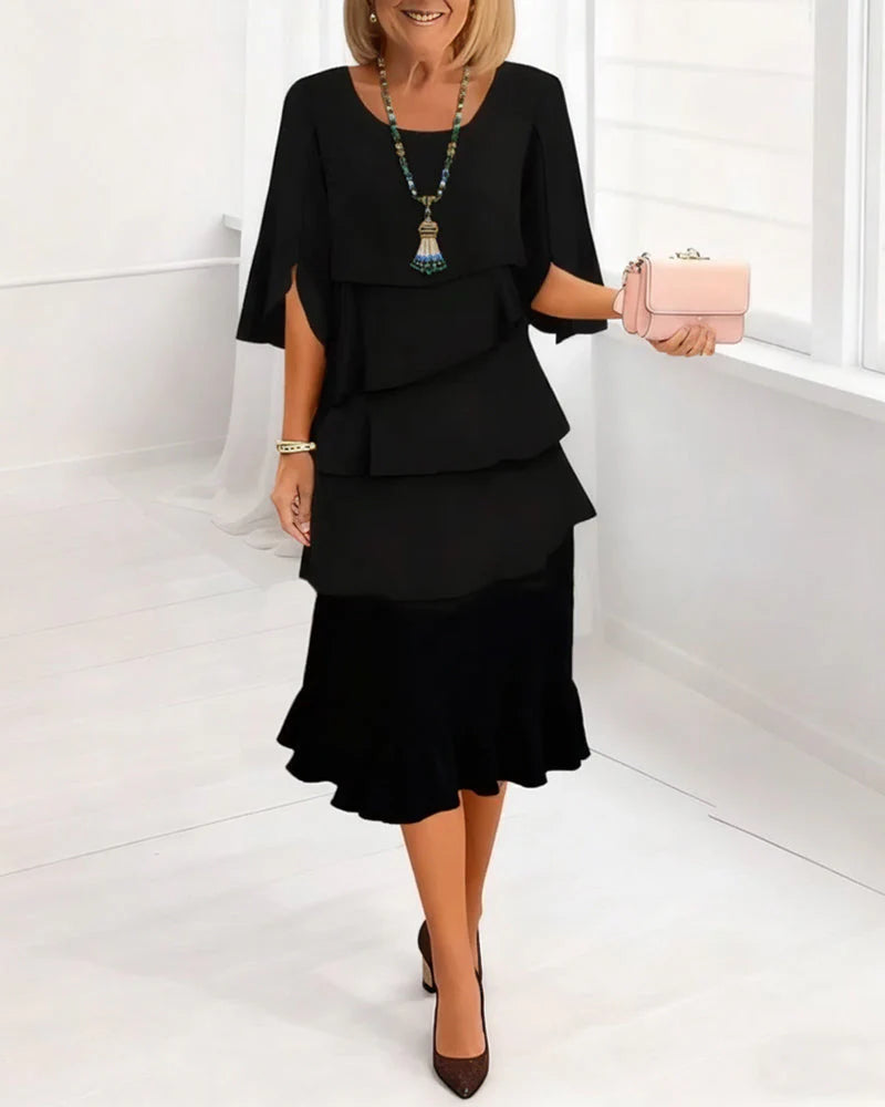 Elegant Round Neck Ruffled Dress