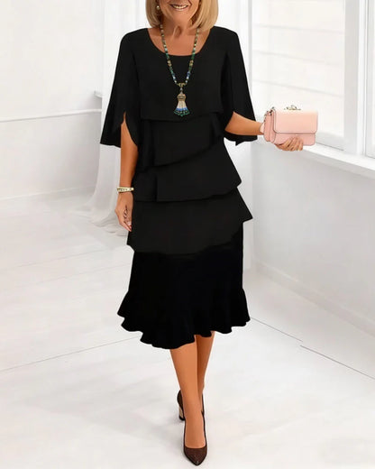 Elegant Round Neck Ruffled Dress