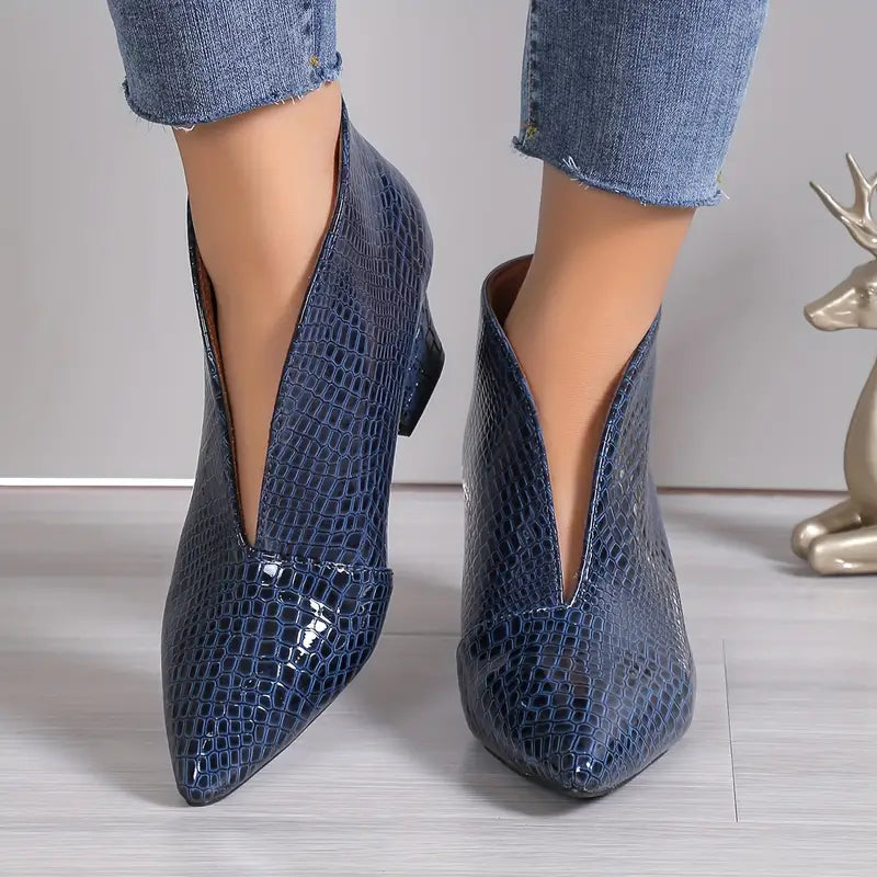 Women's Stylish Reptile-Textured Ankle Boots