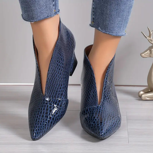 Women's Stylish Reptile-Textured Ankle Boots