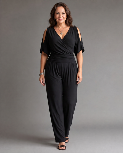 Nyxara | Cold Shoulder Wrap Waist Relaxed Jumpsuit