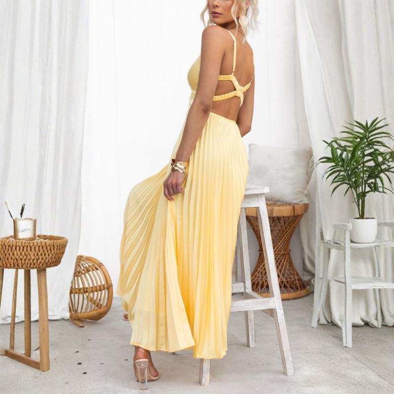 Malka | Pleated V-Neck Maxi Dress
