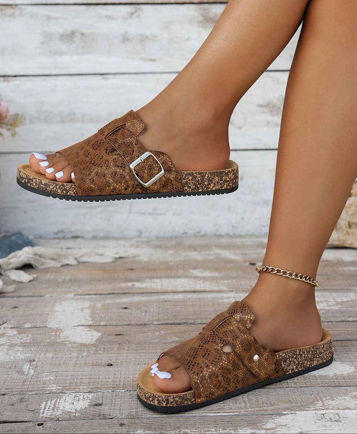 Snake Print Buckle Slide Sandals