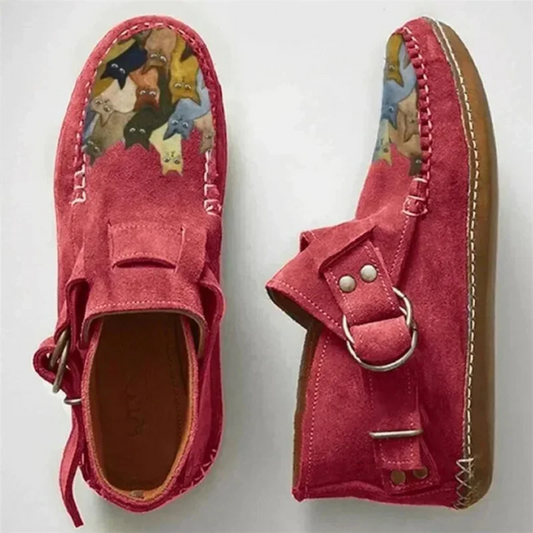 Zapatos casuales sin cordones para mujer con estampado de gato