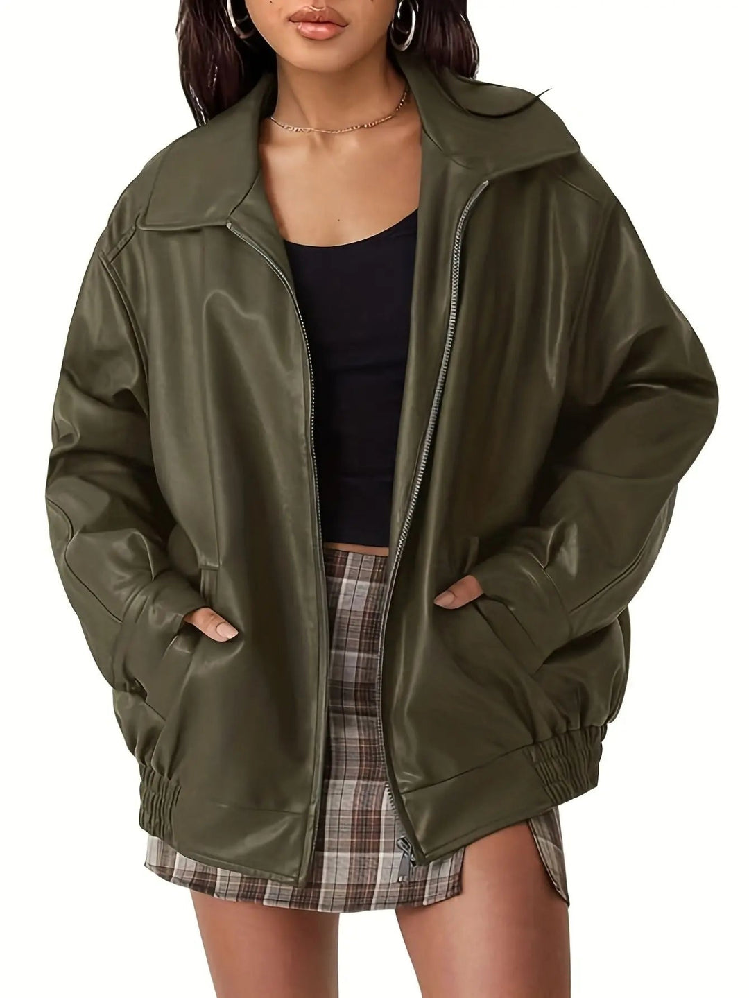 Women’s Classic Oversized Leather Bomber jacket