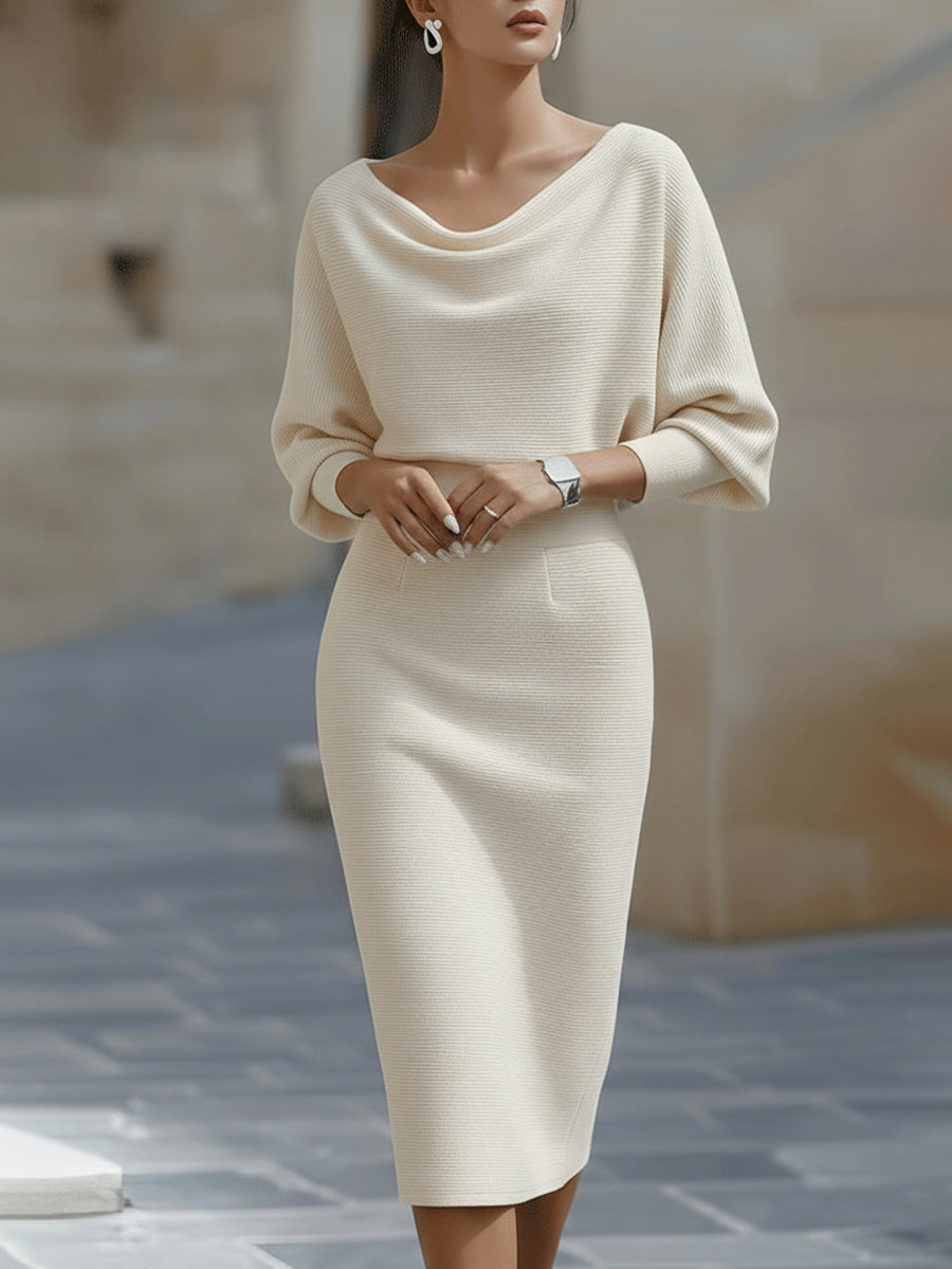 Violet & Grace - White Draped Batwing Midi Dress
