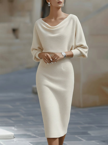 Violet & Grace - White Draped Batwing Midi Dress