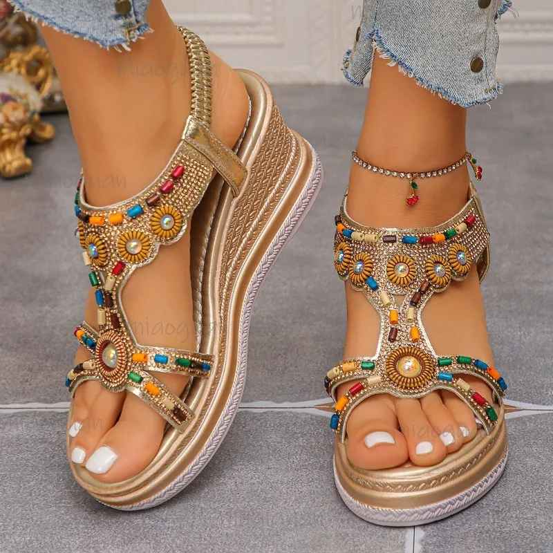 Beaded Bohemian Platform Sandals