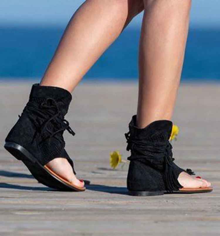 Sandalias Retro con Borlas y Cordones