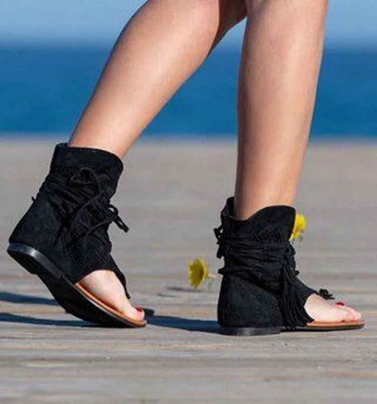Sandalias Retro con Borlas y Cordones