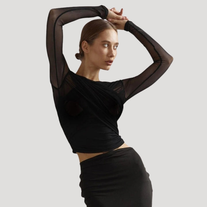 Women’s Spring Sheer Wrap Long-Sleeve Top