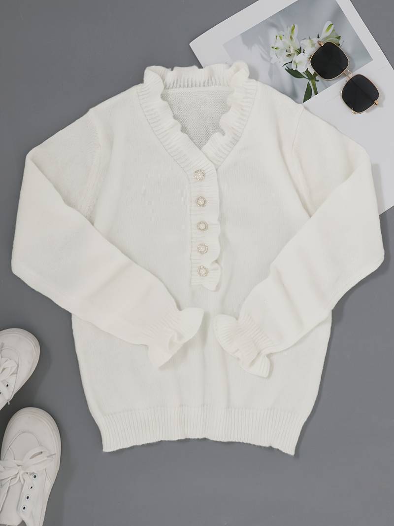 Ruffle Blouse with Decorative Buttons for Women